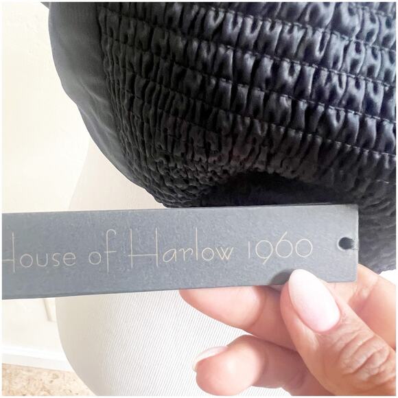 House of Harlow 1960 Satin Black Crop Top with Adjustable Straps Size Large - Picture 6 of 7